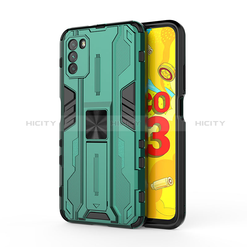 Custodia Silicone e Plastica Opaca Cover con Magnetico Supporto KC1 per Xiaomi Poco M3 Verde