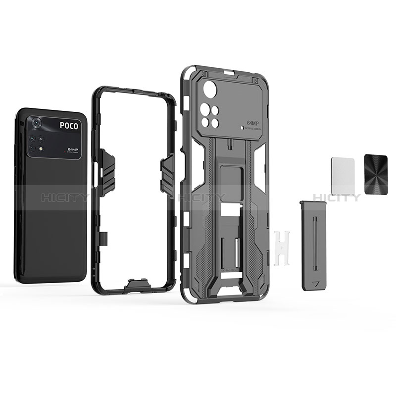Custodia Silicone e Plastica Opaca Cover con Magnetico Supporto KC1 per Xiaomi Poco M4 Pro 4G