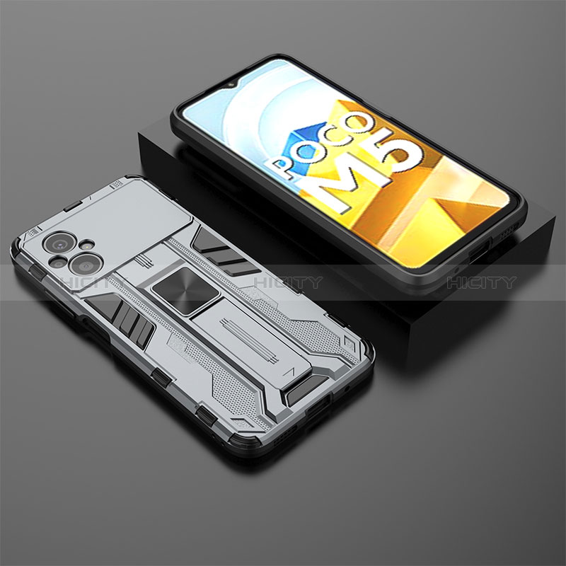 Custodia Silicone e Plastica Opaca Cover con Magnetico Supporto KC1 per Xiaomi Poco M5 4G Grigio