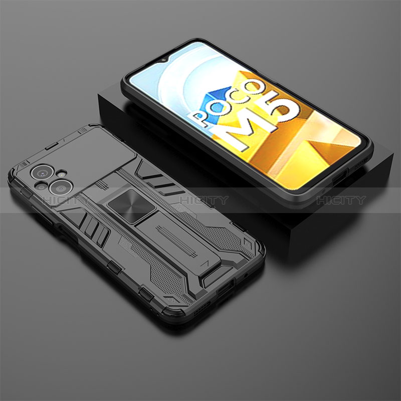 Custodia Silicone e Plastica Opaca Cover con Magnetico Supporto KC1 per Xiaomi Poco M5 4G Nero