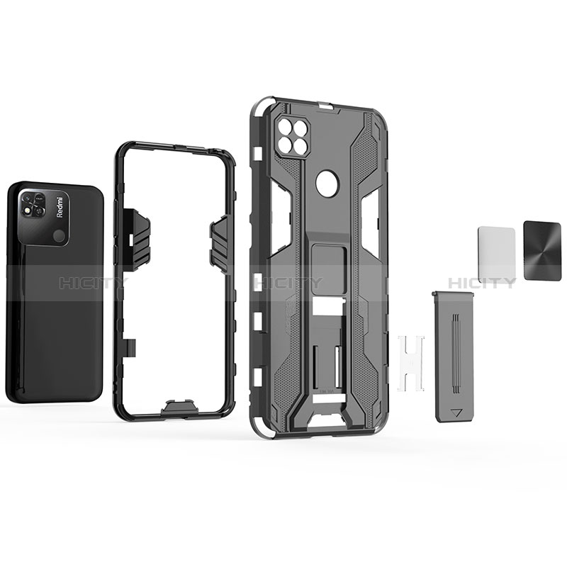 Custodia Silicone e Plastica Opaca Cover con Magnetico Supporto KC1 per Xiaomi Redmi 9C NFC