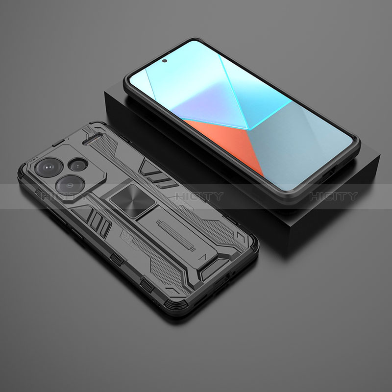 Custodia Silicone e Plastica Opaca Cover con Magnetico Supporto KC1 per Xiaomi Redmi Note 13 Pro+ Plus 5G Nero