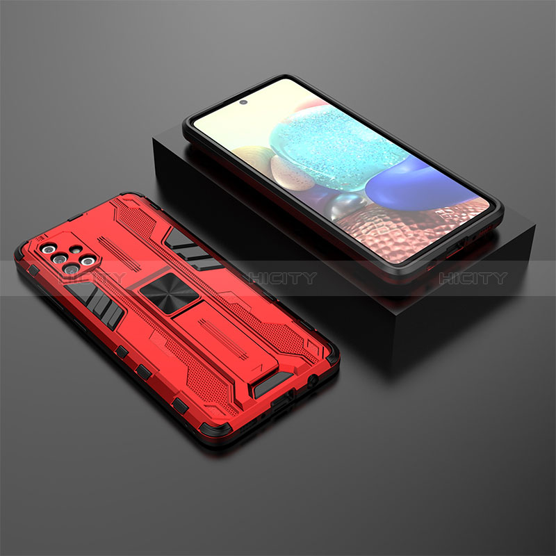 Custodia Silicone e Plastica Opaca Cover con Magnetico Supporto KC2 per Samsung Galaxy A71 5G Rosso
