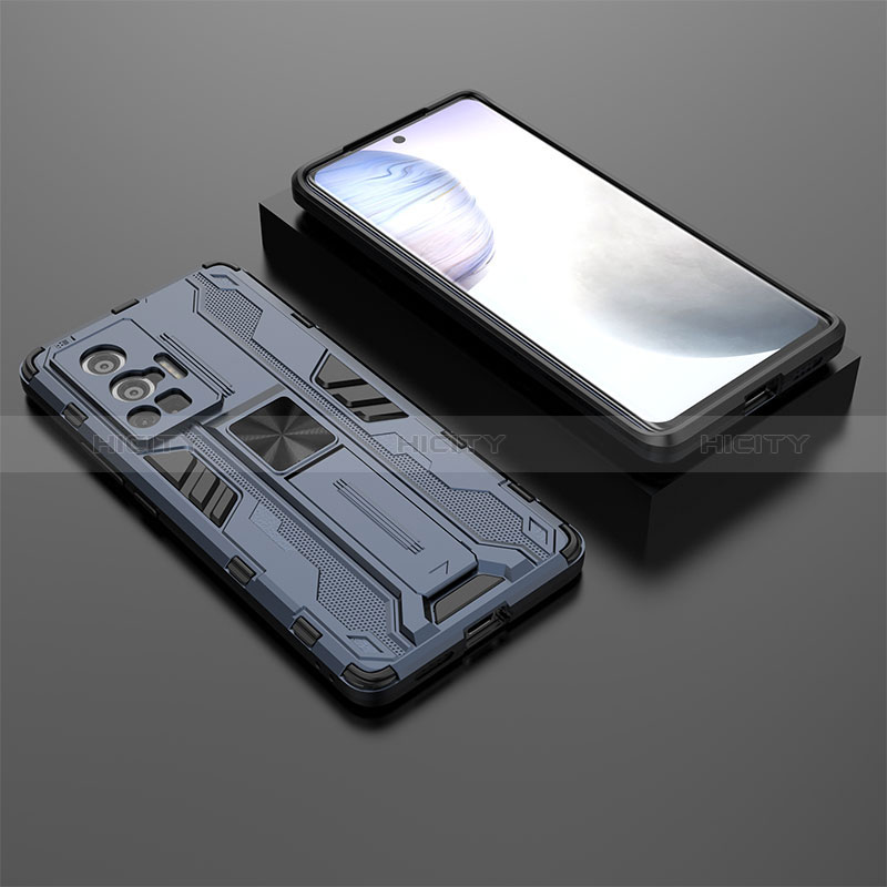 Custodia Silicone e Plastica Opaca Cover con Magnetico Supporto KC2 per Vivo X70 Pro 5G Blu
