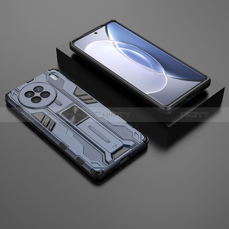Custodia Silicone e Plastica Opaca Cover con Magnetico Supporto KC2 per Vivo X90 5G Blu