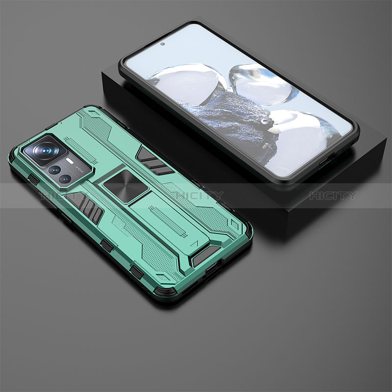 Custodia Silicone e Plastica Opaca Cover con Magnetico Supporto KC2 per Xiaomi Mi 12T 5G Verde