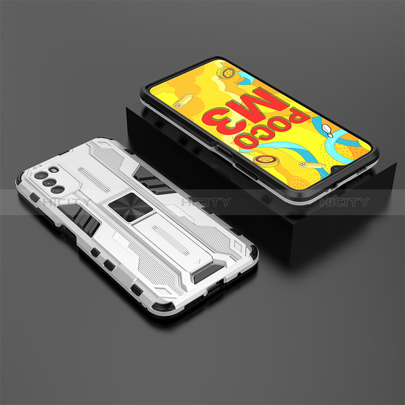 Custodia Silicone e Plastica Opaca Cover con Magnetico Supporto KC2 per Xiaomi Poco M3 Bianco