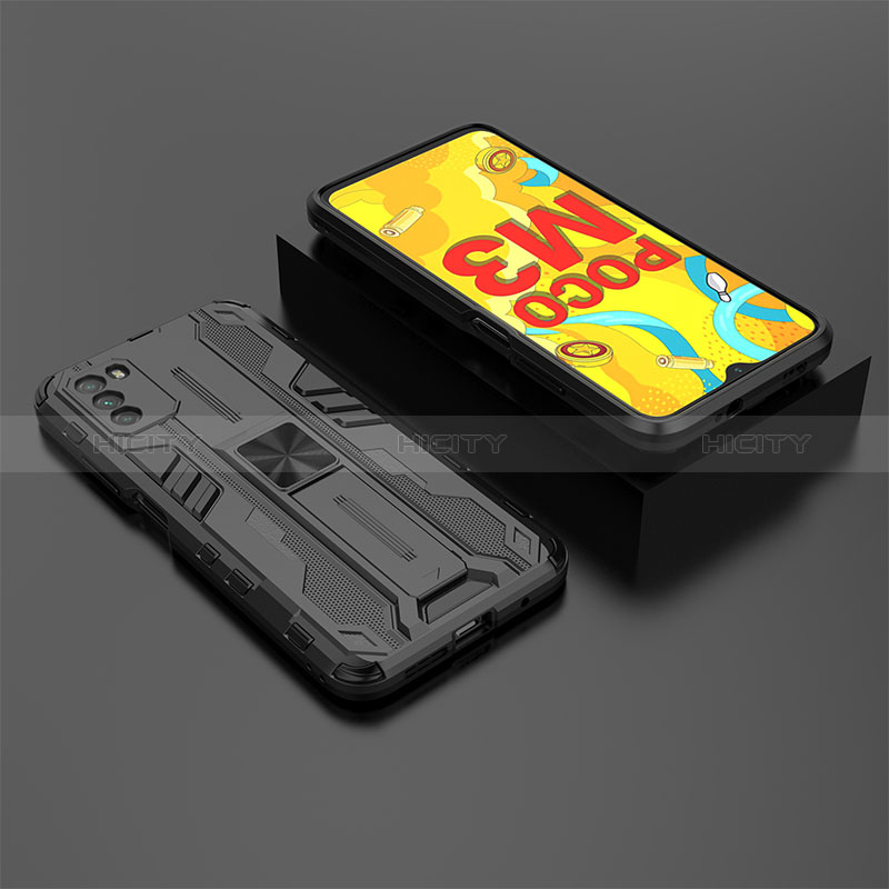 Custodia Silicone e Plastica Opaca Cover con Magnetico Supporto KC2 per Xiaomi Poco M3 Nero