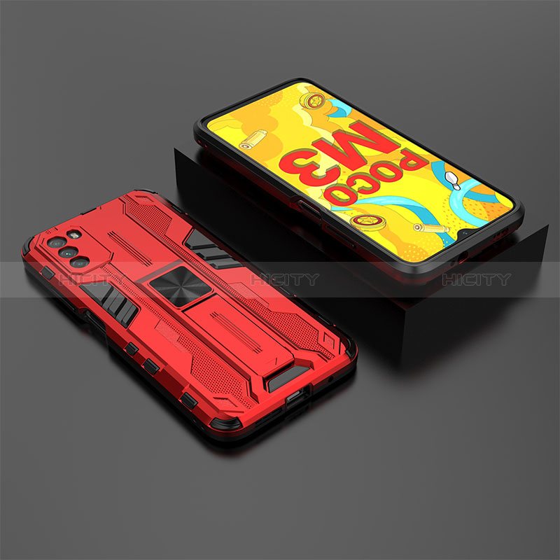 Custodia Silicone e Plastica Opaca Cover con Magnetico Supporto KC2 per Xiaomi Poco M3 Rosso