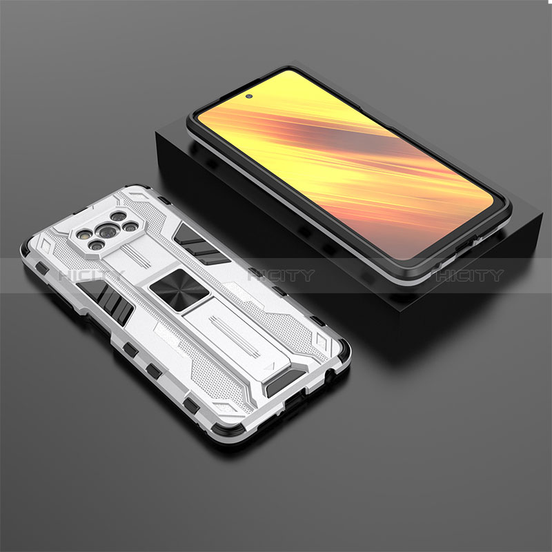 Custodia Silicone e Plastica Opaca Cover con Magnetico Supporto KC2 per Xiaomi Poco X3 NFC Bianco