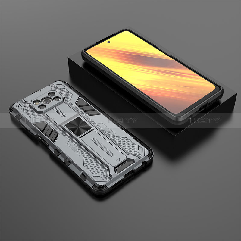Custodia Silicone e Plastica Opaca Cover con Magnetico Supporto KC2 per Xiaomi Poco X3 NFC Grigio
