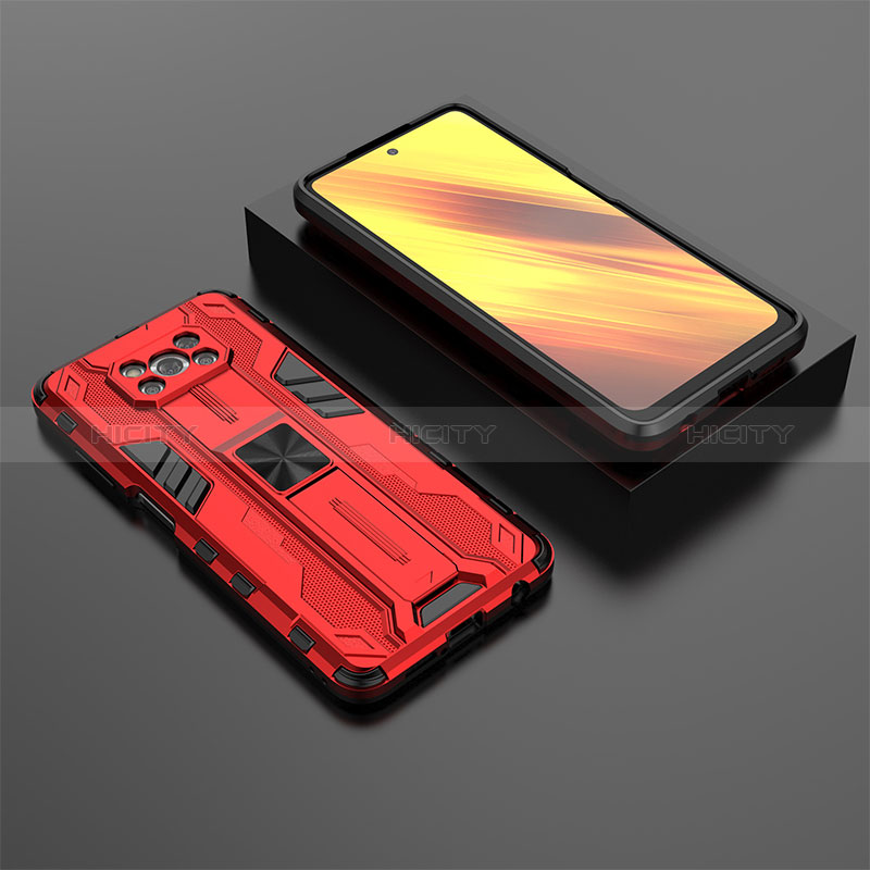 Custodia Silicone e Plastica Opaca Cover con Magnetico Supporto KC2 per Xiaomi Poco X3 NFC Rosso