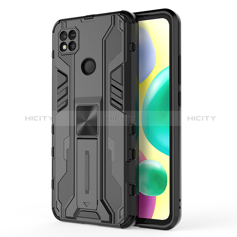 Custodia Silicone e Plastica Opaca Cover con Magnetico Supporto KC2 per Xiaomi Redmi 9C NFC Nero