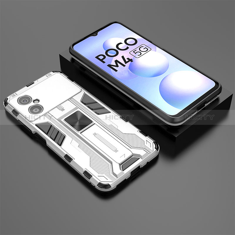 Custodia Silicone e Plastica Opaca Cover con Magnetico Supporto KC2 per Xiaomi Redmi Note 11R 5G Bianco