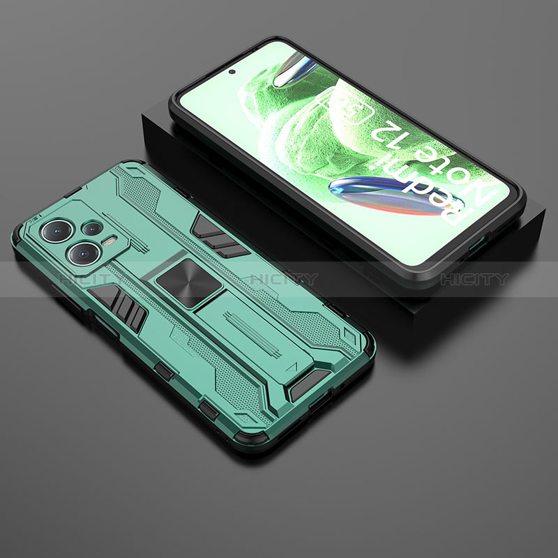 Custodia Silicone e Plastica Opaca Cover con Magnetico Supporto KC2 per Xiaomi Redmi Note 12 5G Verde