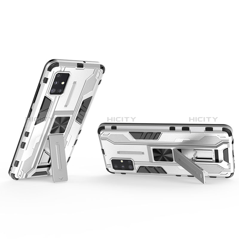 Custodia Silicone e Plastica Opaca Cover con Magnetico Supporto KC3 per Samsung Galaxy A51 4G Bianco
