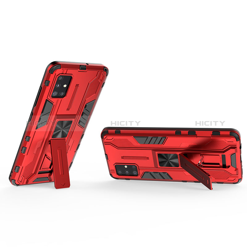 Custodia Silicone e Plastica Opaca Cover con Magnetico Supporto KC3 per Samsung Galaxy A51 4G Rosso