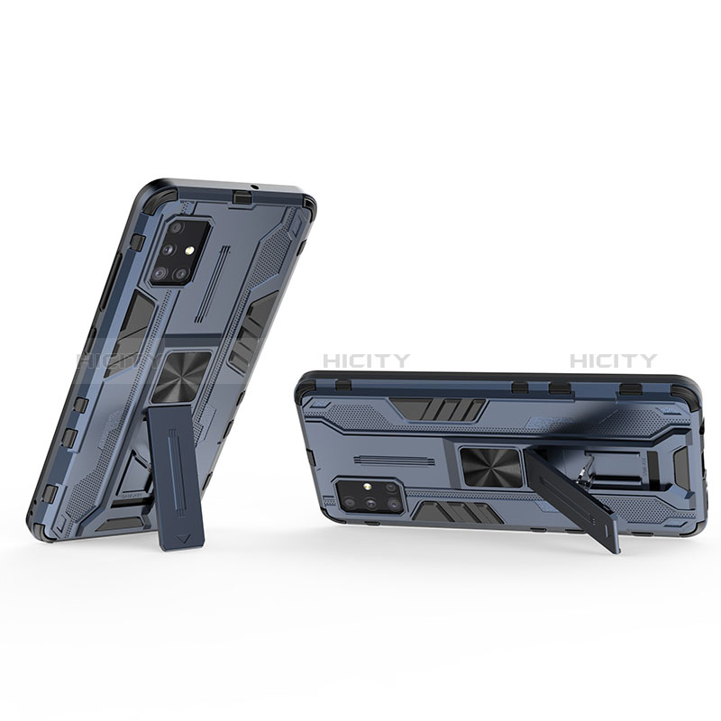 Custodia Silicone e Plastica Opaca Cover con Magnetico Supporto KC3 per Samsung Galaxy A51 5G Blu