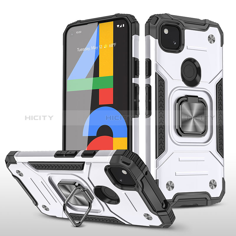 Custodia Silicone e Plastica Opaca Cover con Magnetico Supporto MQ1 per Google Pixel 4a Bianco