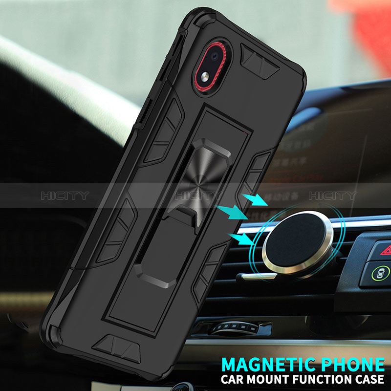 Custodia Silicone e Plastica Opaca Cover con Magnetico Supporto MQ1 per Samsung Galaxy A01 Core