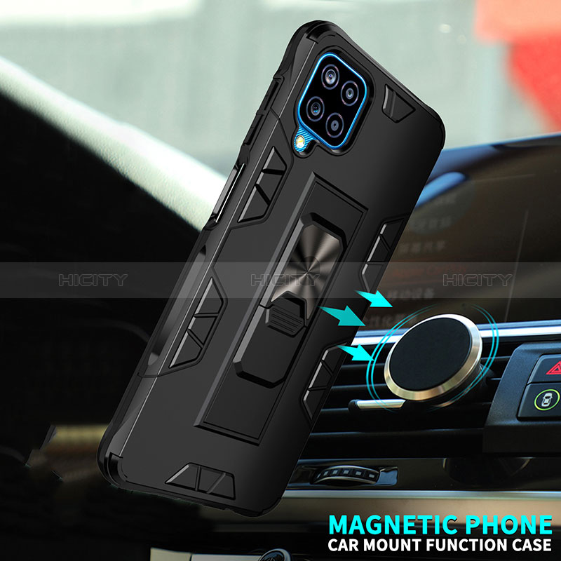 Custodia Silicone e Plastica Opaca Cover con Magnetico Supporto MQ1 per Samsung Galaxy A12