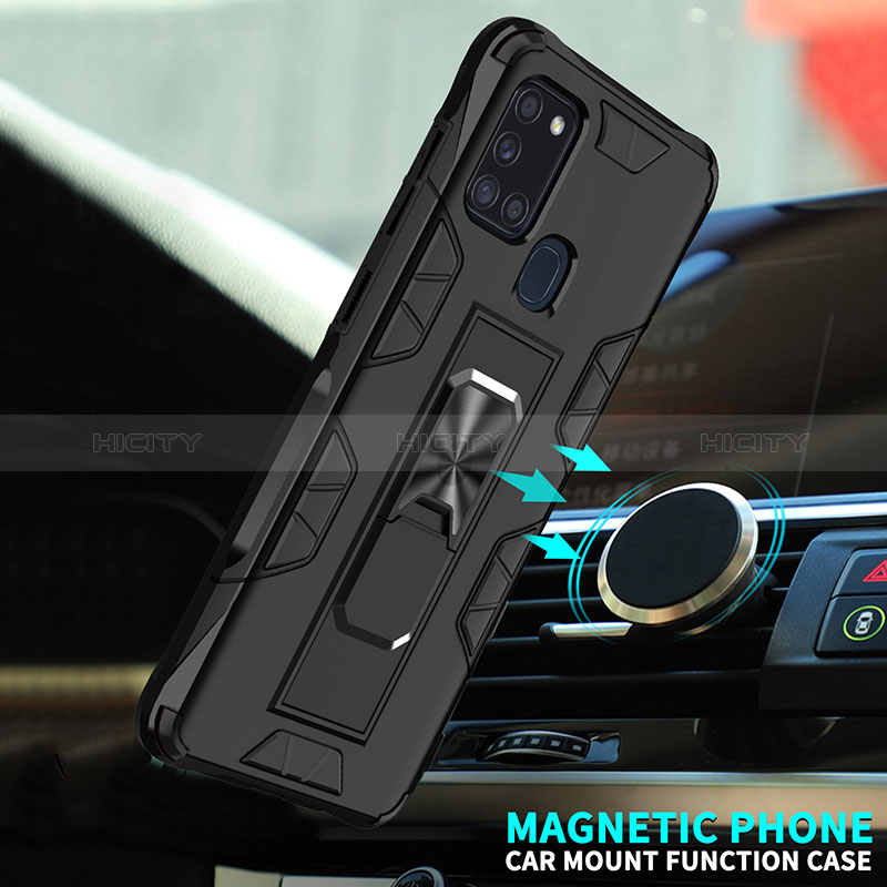 Custodia Silicone e Plastica Opaca Cover con Magnetico Supporto MQ1 per Samsung Galaxy A21s