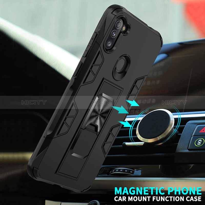 Custodia Silicone e Plastica Opaca Cover con Magnetico Supporto MQ1 per Samsung Galaxy M11