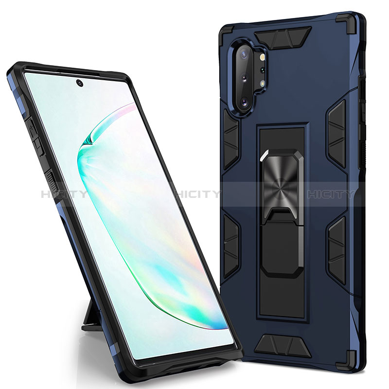 Custodia Silicone e Plastica Opaca Cover con Magnetico Supporto MQ1 per Samsung Galaxy Note 10 Plus 5G Blu