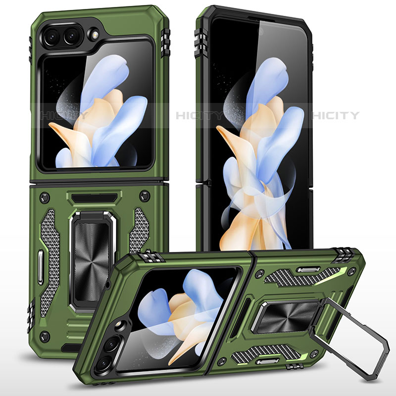 Custodia Silicone e Plastica Opaca Cover con Magnetico Supporto MQ1 per Samsung Galaxy Z Flip5 5G