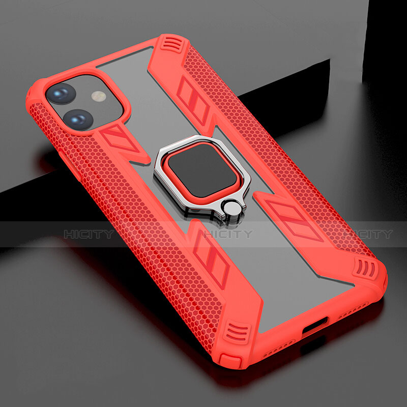 Custodia Silicone e Plastica Opaca Cover con Magnetico Supporto per Apple iPhone 11 Rosso