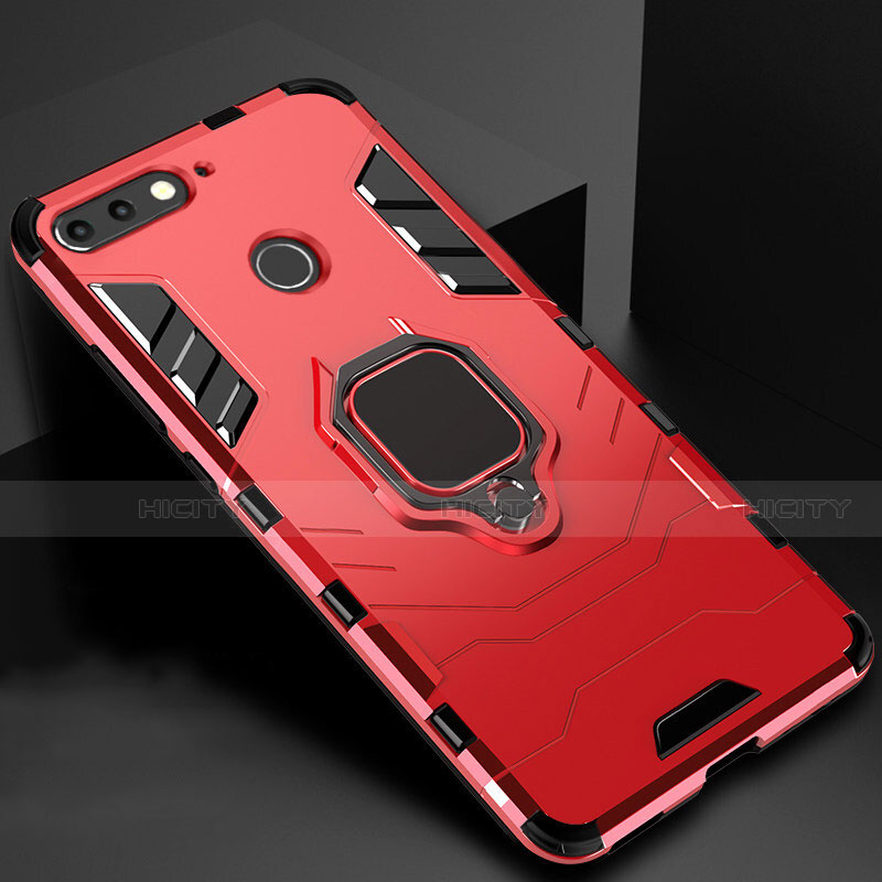 Custodia Silicone e Plastica Opaca Cover con Magnetico Supporto per Huawei Enjoy 8e Rosso