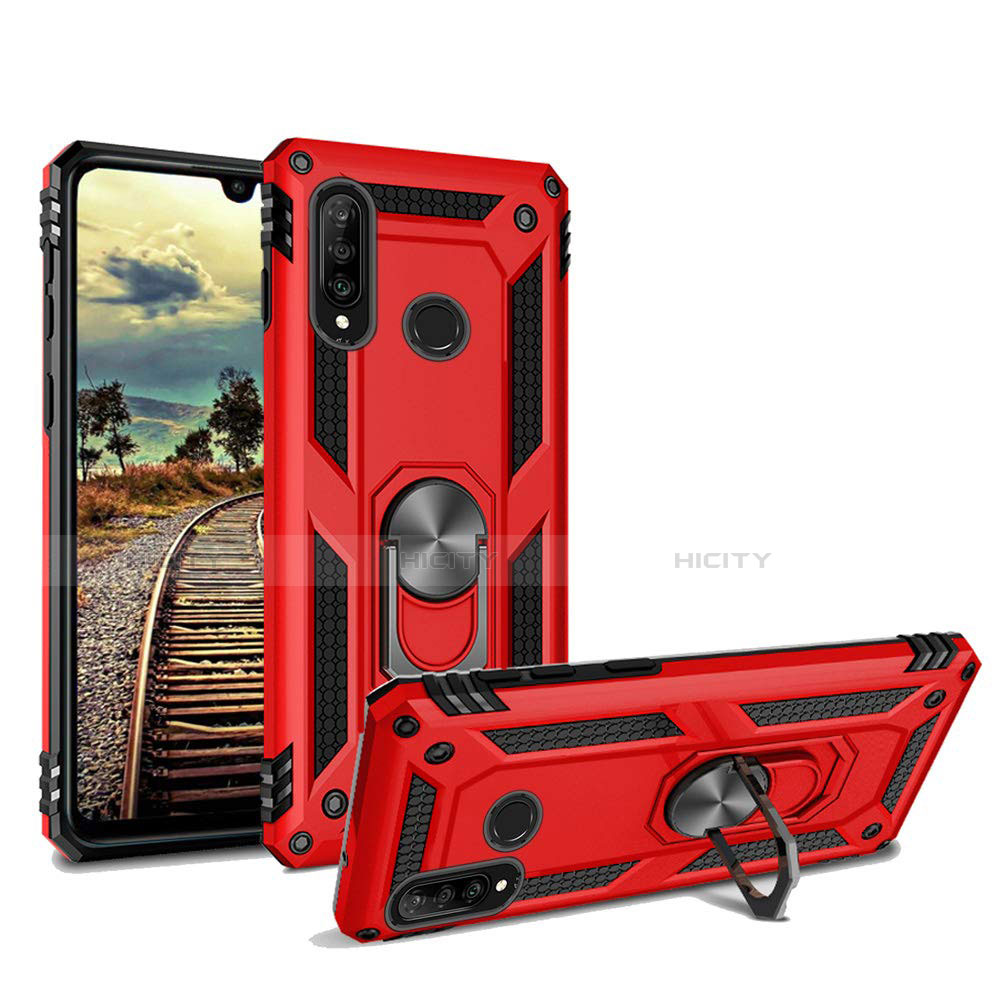 Custodia Silicone e Plastica Opaca Cover con Magnetico Supporto per Huawei Nova 4e Rosso