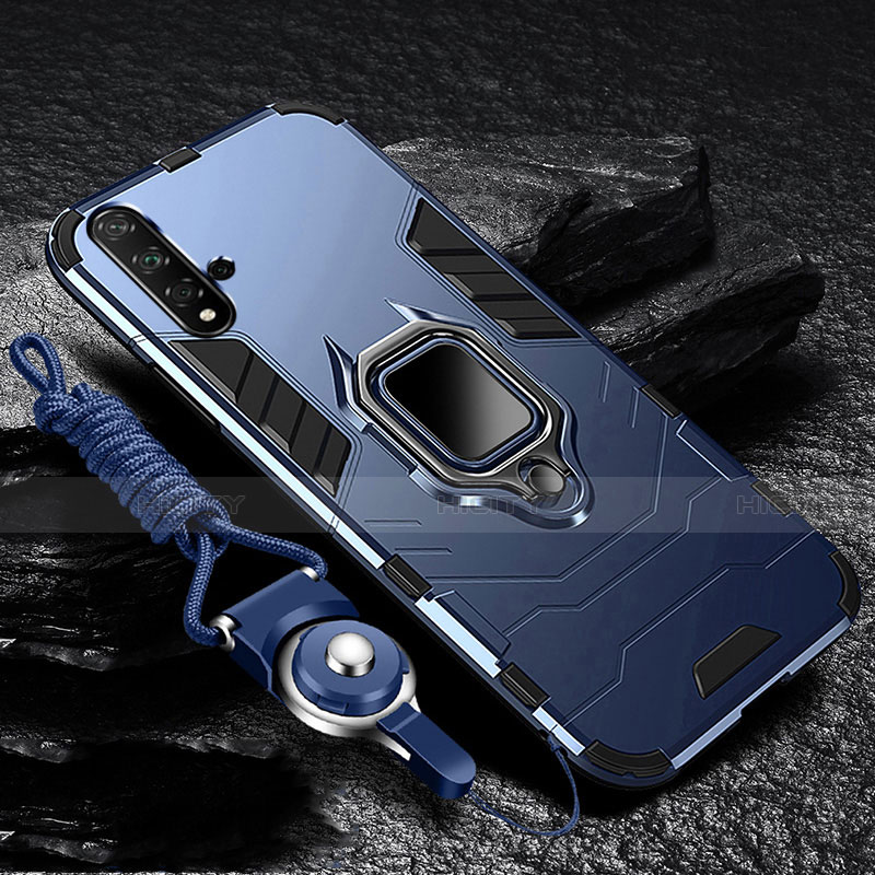 Custodia Silicone e Plastica Opaca Cover con Magnetico Supporto per Huawei Nova 5 Blu