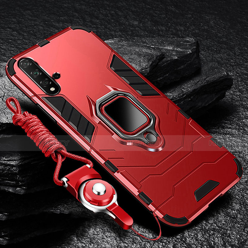 Custodia Silicone e Plastica Opaca Cover con Magnetico Supporto per Huawei Nova 5 Pro Rosso