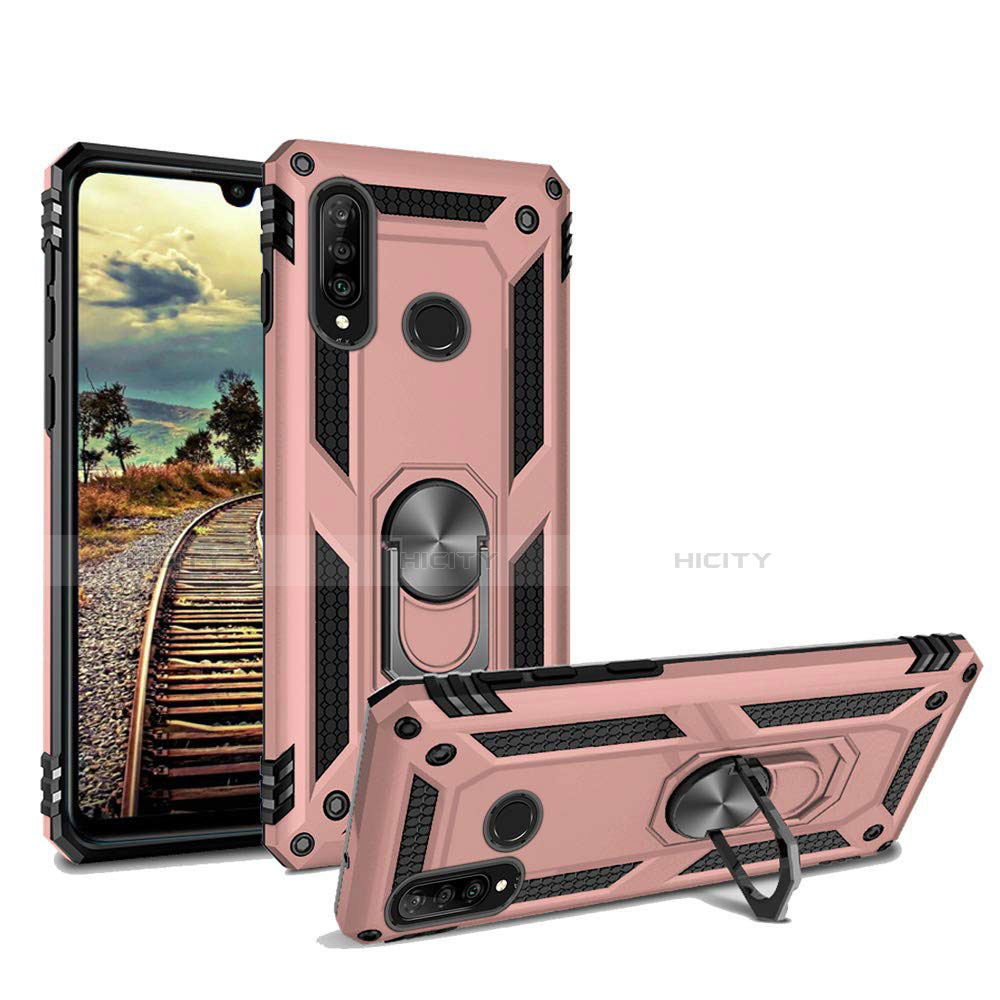 Custodia Silicone e Plastica Opaca Cover con Magnetico Supporto per Huawei P30 Lite New Edition Oro Rosa