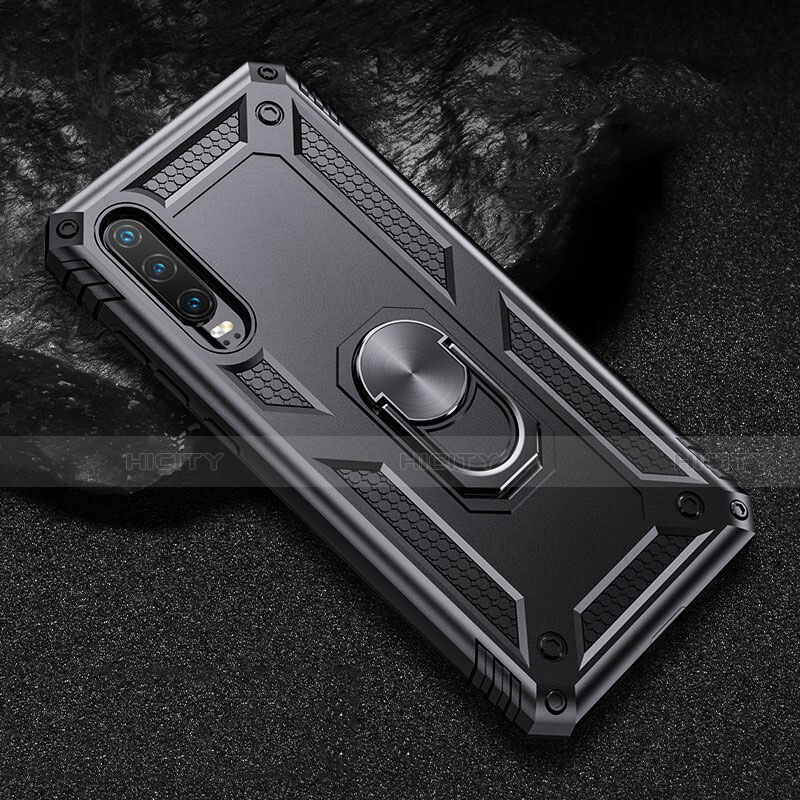 Custodia Silicone e Plastica Opaca Cover con Magnetico Supporto per Huawei P30 Nero