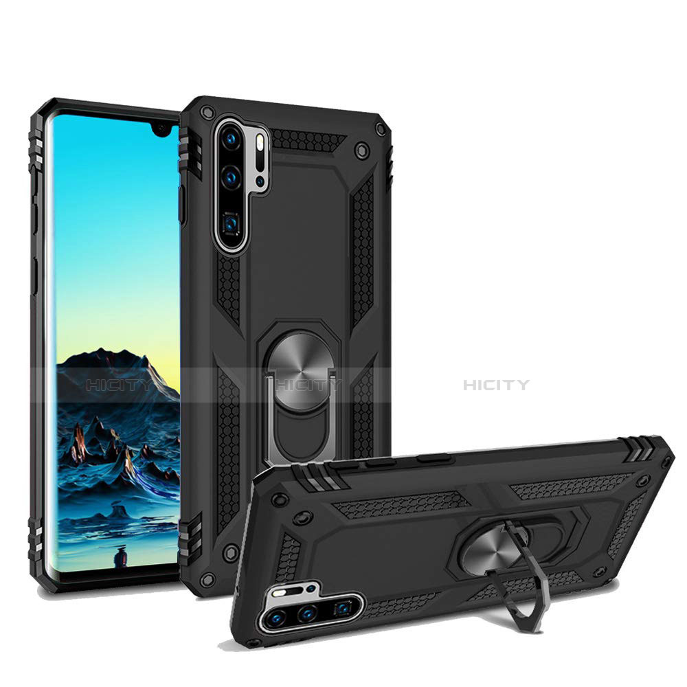 Custodia Silicone e Plastica Opaca Cover con Magnetico Supporto per Huawei P30 Pro Nero