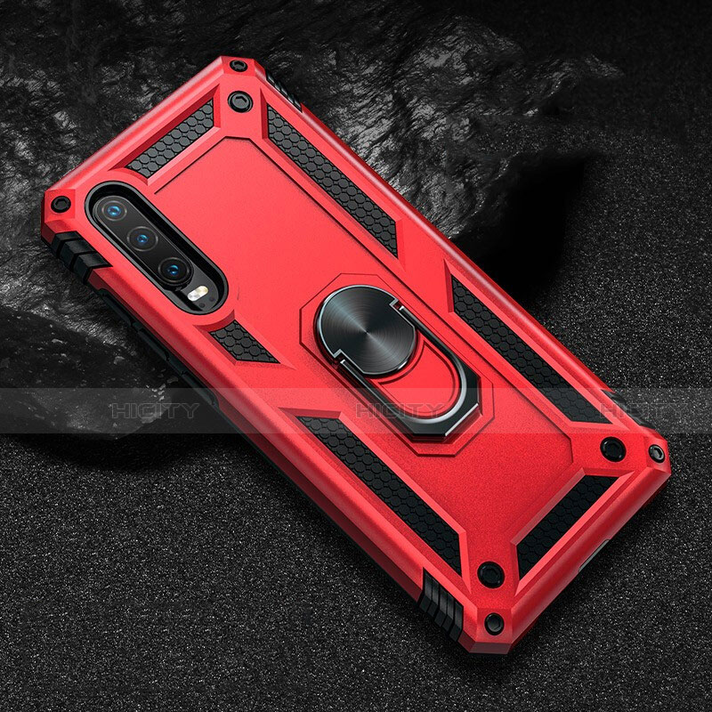 Custodia Silicone e Plastica Opaca Cover con Magnetico Supporto per Huawei P30 Rosso
