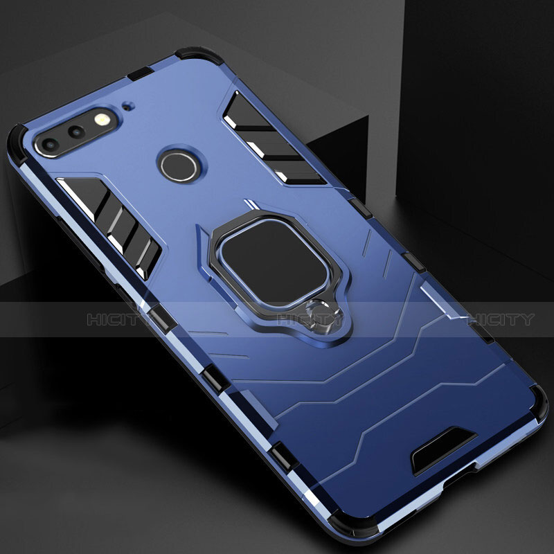 Custodia Silicone e Plastica Opaca Cover con Magnetico Supporto per Huawei Y6 (2018) Blu