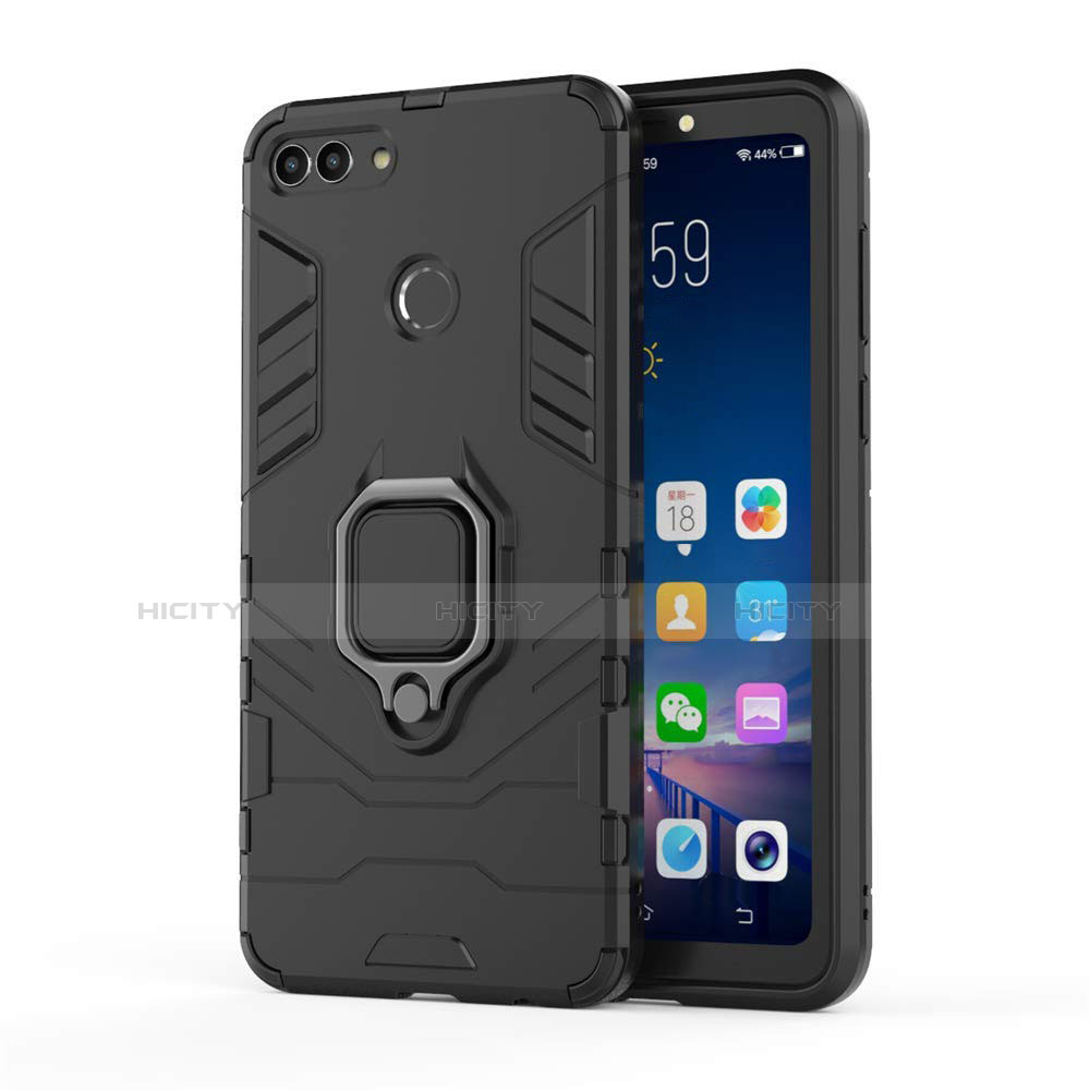 Custodia Silicone e Plastica Opaca Cover con Magnetico Supporto per Huawei Y9 (2018) Nero