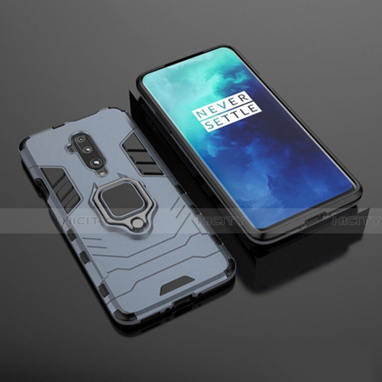 Custodia Silicone e Plastica Opaca Cover con Magnetico Supporto per OnePlus 7T Pro 5G Blu