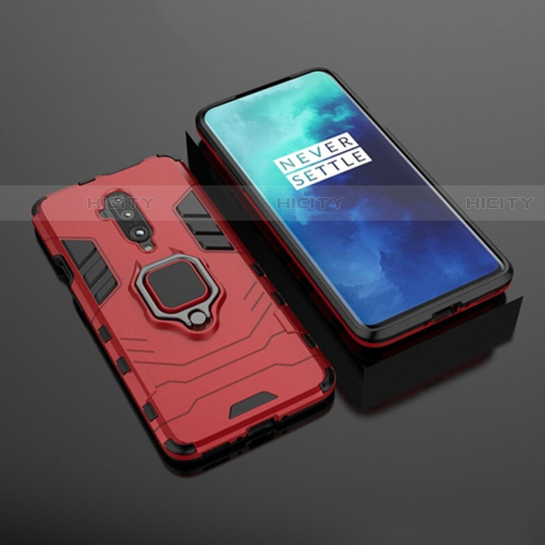 Custodia Silicone e Plastica Opaca Cover con Magnetico Supporto per OnePlus 7T Pro Rosso