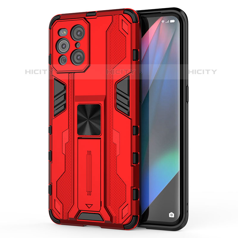 Custodia Silicone e Plastica Opaca Cover con Magnetico Supporto per Oppo Find X3 Pro 5G