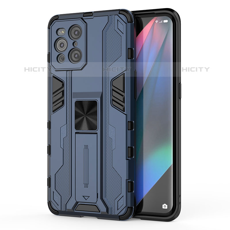 Custodia Silicone e Plastica Opaca Cover con Magnetico Supporto per Oppo Find X3 Pro 5G