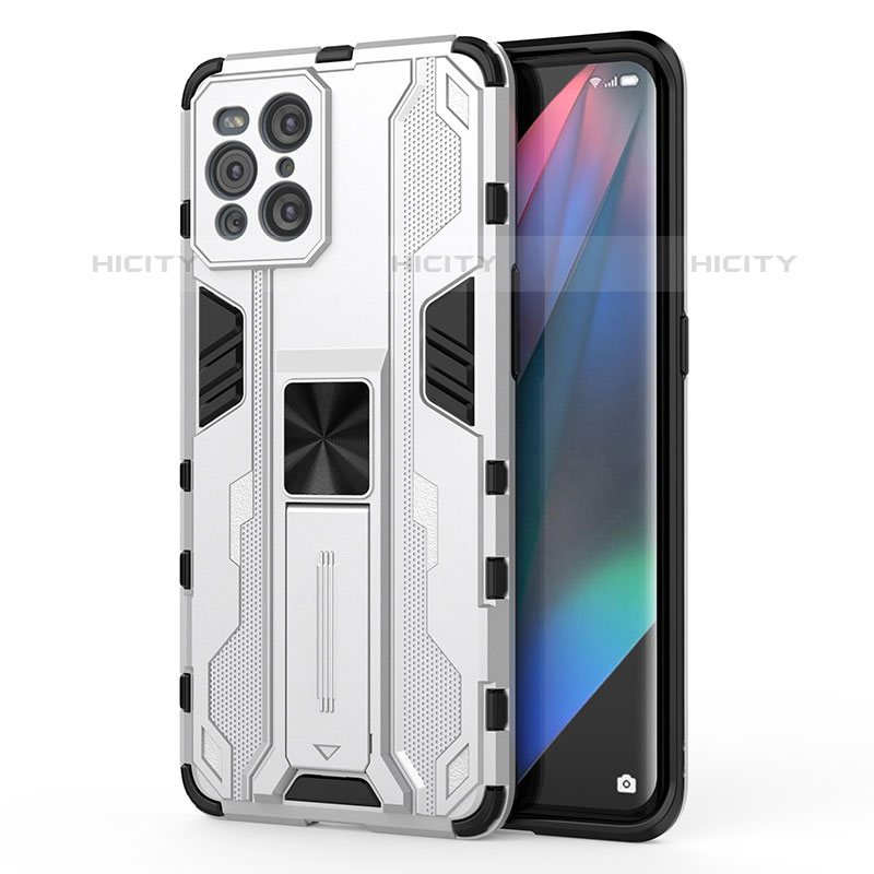 Custodia Silicone e Plastica Opaca Cover con Magnetico Supporto per Oppo Find X3 Pro 5G