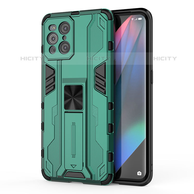 Custodia Silicone e Plastica Opaca Cover con Magnetico Supporto per Oppo Find X3 Pro 5G Verde