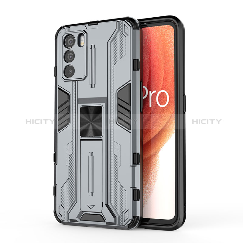 Custodia Silicone e Plastica Opaca Cover con Magnetico Supporto per Oppo K9 Pro 5G Grigio