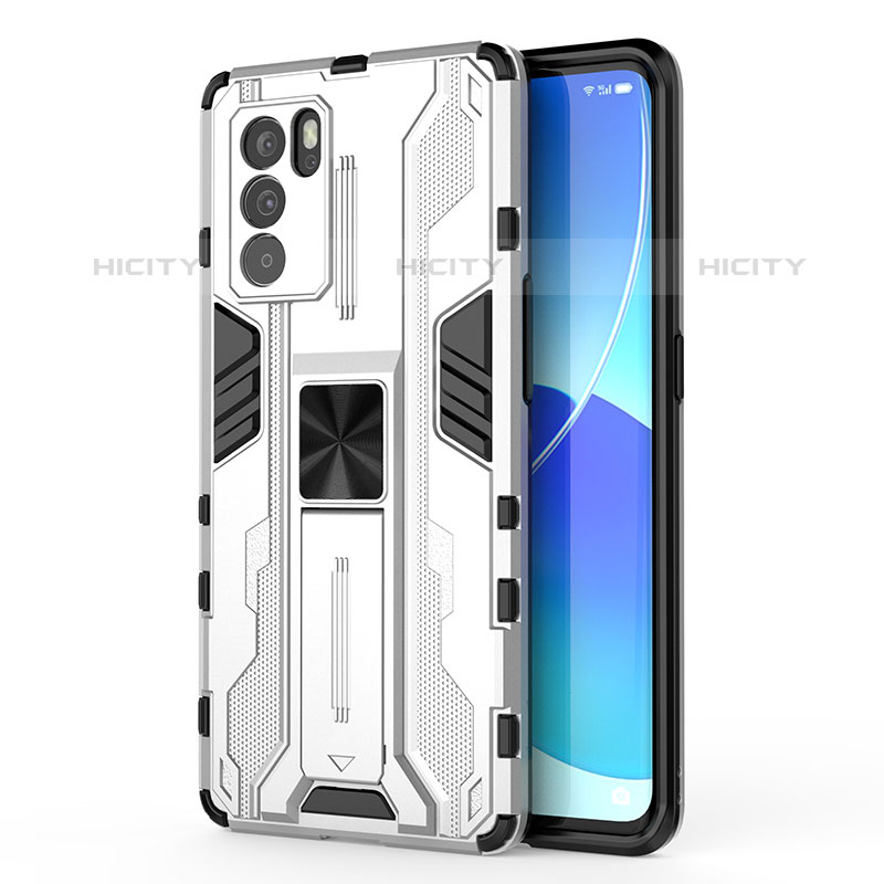 Custodia Silicone e Plastica Opaca Cover con Magnetico Supporto per Oppo Reno6 Pro 5G India