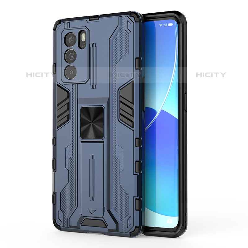 Custodia Silicone e Plastica Opaca Cover con Magnetico Supporto per Oppo Reno6 Pro 5G India