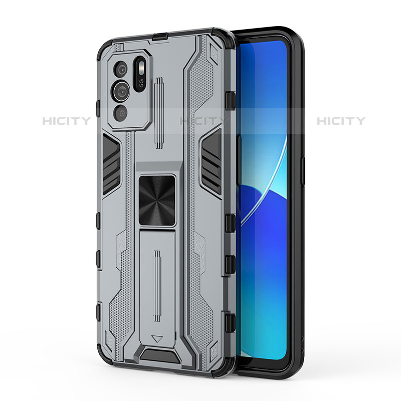 Custodia Silicone e Plastica Opaca Cover con Magnetico Supporto per Oppo Reno6 Z 5G